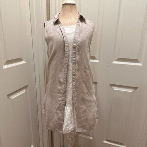 Tahari Women's 100% Hemp Sleeveless Button Down Tunic Top  Blouse Size M Coastal